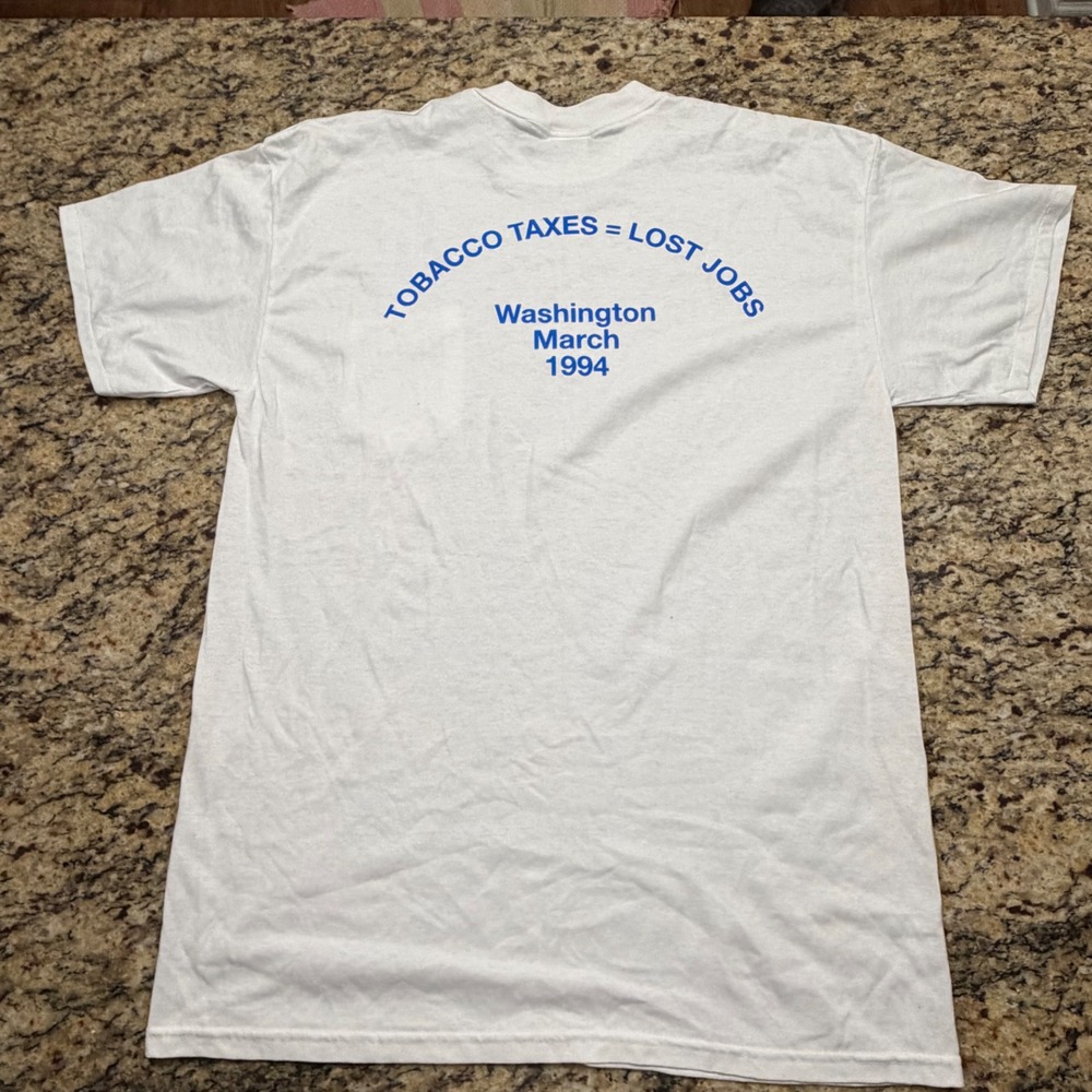 Vintage 1994 Washington March Tobacco Taxes Lost Jobs Pocket T Shirt XL White v
